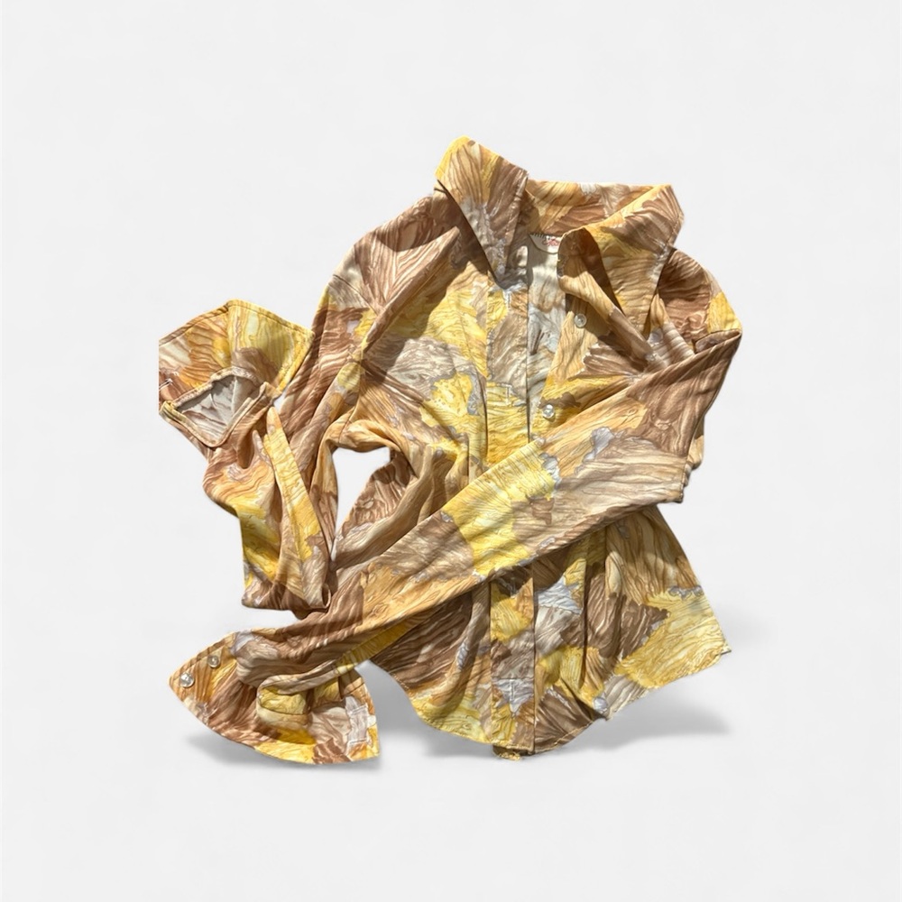 Accent Vintage Button-Down Shirt • Brown/Yellow Abstract Print